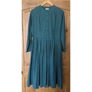 Vintage Laura Ashley Floral Vine Midi Dress 12 Green Blue Cottagecore Prairie